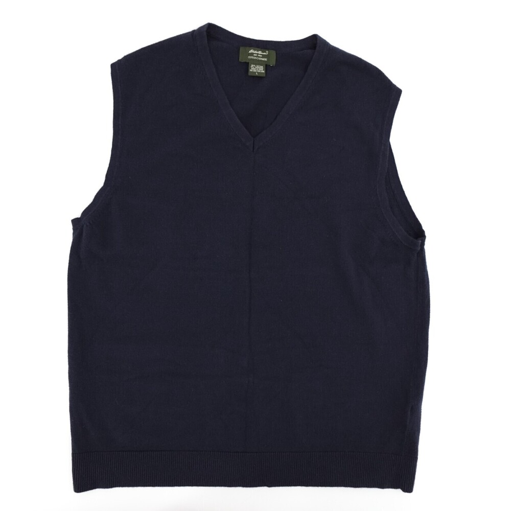 Eddie Bauer Vest Mens large Navy Cashmere Sleeveless Preppy Sleeveless